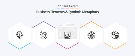 Téléchargez les illustrations : Business Elements And Symbols Metaphors 25 Line icon pack including setting. location. safe. compass. navigation - en licence libre de droit