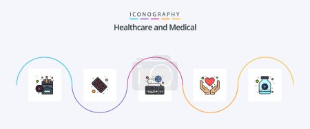 Illustration for Medical Line Filled Flat 5 Icon Pack Including pills. heart. attach. hands. service - Royalty Free Image