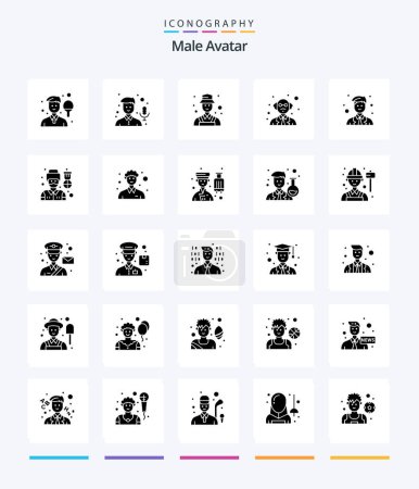 Téléchargez les illustrations : Creative Male Avatar 25 Glyph Solid Black icon pack  Such As man. science. recorder. professor. detect - en licence libre de droit