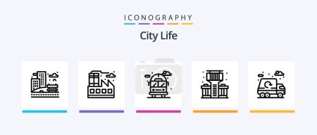 Illustration for City Life Line 5 Icon Pack Including fly balloon. air balloon. life. parking. life. Creative Icons Design - Royalty Free Image
