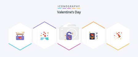 Illustration for Valentines Day 25 Flat icon pack including love. party. tag. mp music. door tag - Royalty Free Image