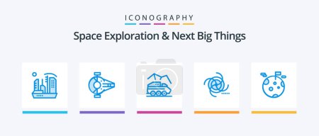 Ilustración de Space Exploration And Next Big Things Blue 5 Icon Pack Including field. black. ship. transport. rover. Creative Icons Design - Imagen libre de derechos