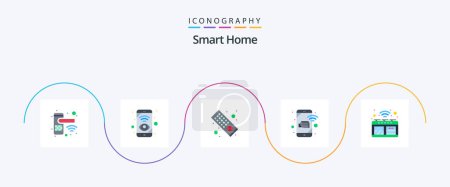 Téléchargez les illustrations : Smart Home Flat 5 Icon Pack Including security. monitoring. view. mobile. tv remote - en licence libre de droit