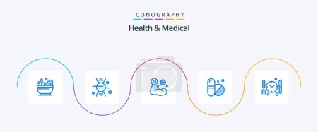 Téléchargez les illustrations : Health And Medical Blue 5 Icon Pack Including time. medical. fitness. tablet. medical - en licence libre de droit