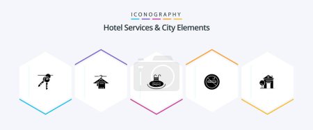 Illustration for Hotel Services And City Elements 25 Glyph icon pack including home. hotel. hotel. no. nosmoking - Royalty Free Image