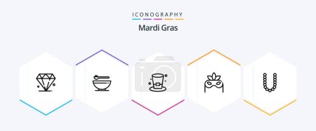 Illustration for Mardi Gras 25 Line icon pack including neckles. beauty. drink. accesoris. mask - Royalty Free Image