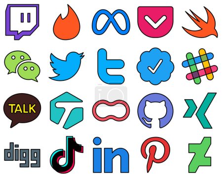Téléchargez les illustrations : 20 Fully Customizable Line Filled Social Media Icons such as github. mothers. twitter. peanut and kakao talk Fully editable and innovative - en licence libre de droit