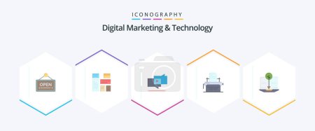 Illustration for Digital Marketing And Technology 25 Flat icon pack including content. machine. viral. print. printer - Royalty Free Image
