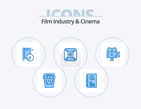 Téléchargez les illustrations : Cenima Blue Icon Pack 5 Icon Design. camera. light. bluray. highlight. dvd - en licence libre de droit