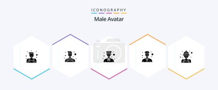 Téléchargez les illustrations : Male Avatar 25 Glyph icon pack including worker. labour. boy. carpenter. man - en licence libre de droit