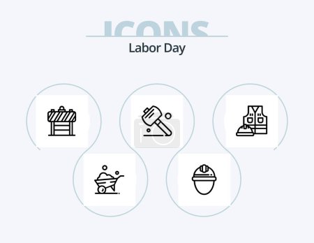 Illustration for Labor Day Line Icon Pack 5 Icon Design. roller. invite. screw driver. hat. invitation - Royalty Free Image