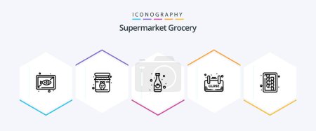 Illustration for Grocery 25 Line icon pack including shop. sign. breakfast. board. soft drink - Royalty Free Image
