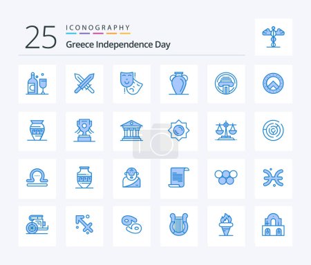 Téléchargez les illustrations : Greece Independence Day 25 Blue Color icon pack including typewriter. printer. persona. vase. history - en licence libre de droit