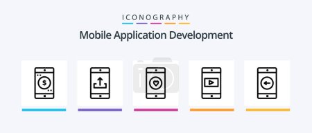 Téléchargez les illustrations : Mobile Application Development Line 5 Icon Pack Including mobile. mobile application. application. mobile. application. Creative Icons Design - en licence libre de droit