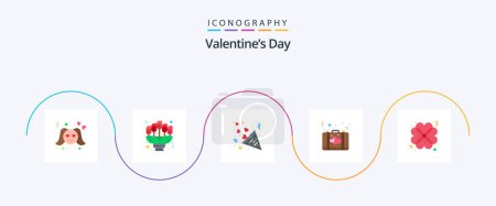 Téléchargez les illustrations : Valentines Day Flat 5 Icon Pack Including suitcase. love. date. briefcase. love - en licence libre de droit