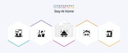 Téléchargez les illustrations : Stay At Home 25 Glyph icon pack including routine. home. spring. exercise. quarantine - en licence libre de droit