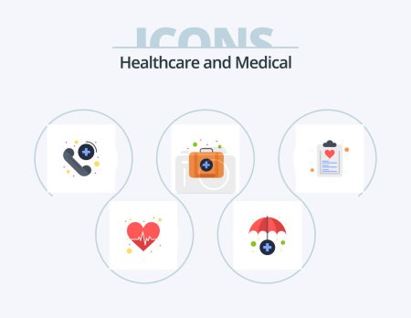 Téléchargez les illustrations : Medical Flat Icon Pack 5 Icon Design. list. diet. emergency. check list. kit - en licence libre de droit