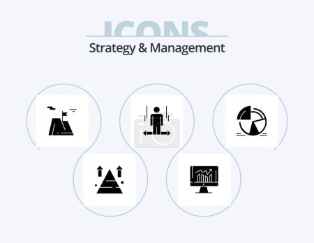 Téléchargez les illustrations : Strategy And Management Glyph Icon Pack 5 Icon Design. arrow. user. kpi. land. sucess - en licence libre de droit