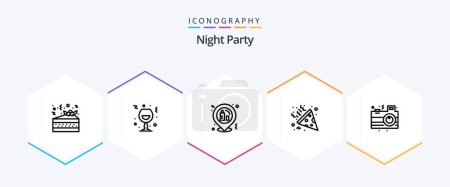 Téléchargez les illustrations : Night Party 25 Line icon pack including night. camera. celebration. night. confetti - en licence libre de droit