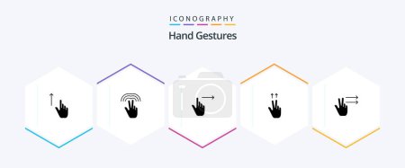 Téléchargez les illustrations : Hand Gestures 25 Glyph icon pack including fingers. gesture. tab. fingers. slide - en licence libre de droit