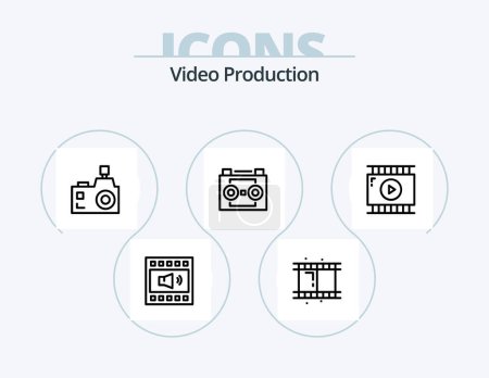 Illustration for Video Production Line Icon Pack 5 Icon Design. open volume. amplifier. tape reel. professional artist. celebrity - Royalty Free Image