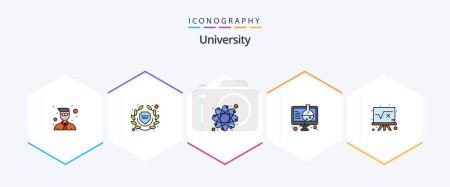 Illustration for University 25 FilledLine icon pack including board. science. education. online. experiment - Royalty Free Image