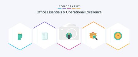 Illustration for Office Essentials And Operational Exellence 25 Flat icon pack including time. online search. man. search. identity - Royalty Free Image