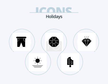 Téléchargez les illustrations : Holidays Glyph Icon Pack 5 Icon Design. . present. beach. jewel. traveling - en licence libre de droit