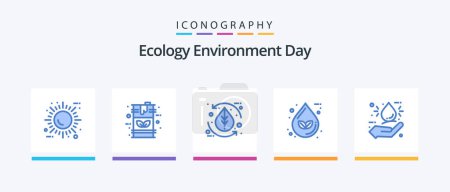 Ilustración de Ecology Blue 5 Icon Pack Including eco. drop. fuel. nature. environment. Creative Icons Design - Imagen libre de derechos