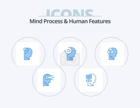 Téléchargez les illustrations : Mind Process And Human Features Blue Icon Pack 5 Icon Design. human. head. confuse. your. clear - en licence libre de droit