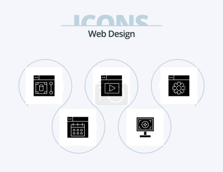 Téléchargez les illustrations : Web Design Glyph Icon Pack 5 Icon Design. setting. web. web. video. web - en licence libre de droit