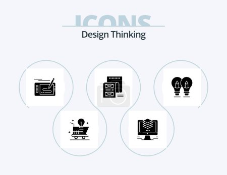 Téléchargez les illustrations : Design Thinking Glyph Icon Pack 5 Icon Design. email. document. computer. pad. pencil - en licence libre de droit
