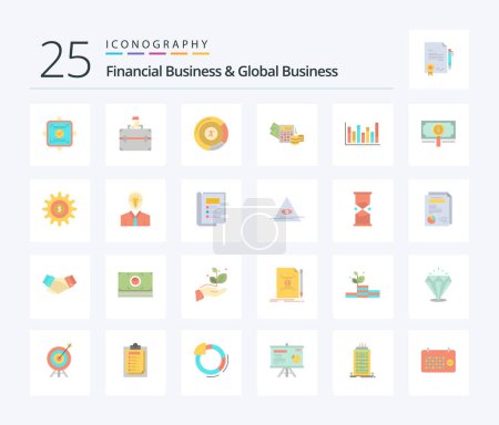 Illustration for Financial Business And Global Business 25 Flat Color icon pack including line. balance. pie. calculator. money - Royalty Free Image