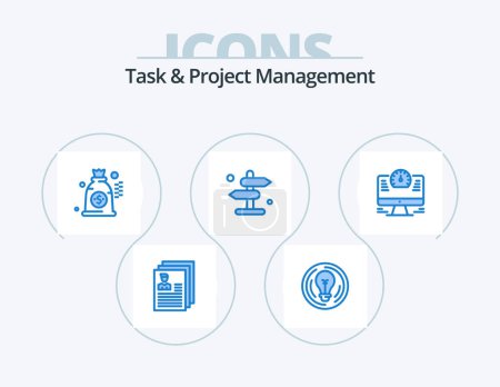 Téléchargez les illustrations : Task And Project Management Blue Icon Pack 5 Icon Design. computer. navigation. creative. direction. money - en licence libre de droit