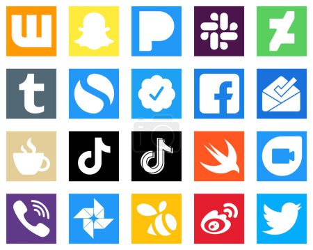 Ilustración de 20 Popular Social Media Icons such as video; tiktok; facebook and caffeine icons. Elegant and high resolution - Imagen libre de derechos