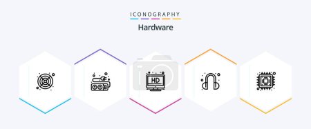 Illustration for Hardware 25 Line icon pack including . microchip. screen. hardware. support - Royalty Free Image