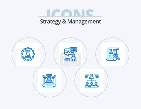 Téléchargez les illustrations : Strategy And Management Blue Icon Pack 5 Icon Design. support. chat. user. strategy. tower - en licence libre de droit