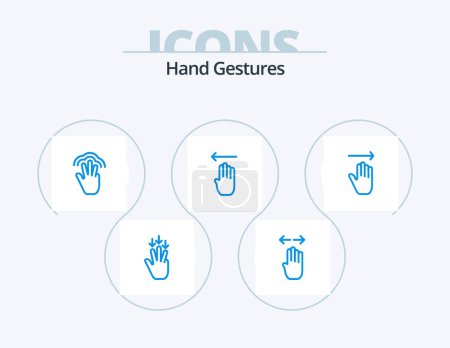 Illustration for Hand Gestures Blue Icon Pack 5 Icon Design. left. four. right. finger. interface - Royalty Free Image