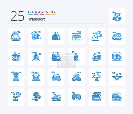 Téléchargez les illustrations : Transport 25 Blue Color icon pack including transport. ship. travel. van. bus - en licence libre de droit