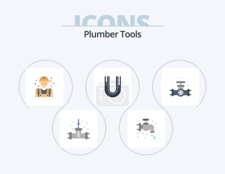 Téléchargez les illustrations : Plumber Flat Icon Pack 5 Icon Design. gauge. plumber. man. pipes. plumbing - en licence libre de droit