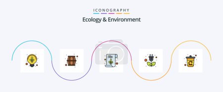 Téléchargez les illustrations : Ecology And Environment Line Filled Flat 5 Icon Pack Including recycle. power. file. plug. energy - en licence libre de droit