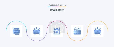 Ilustración de Real Estate Blue 5 Icon Pack Including sign. estate. dollar house. boundary. heating - Imagen libre de derechos