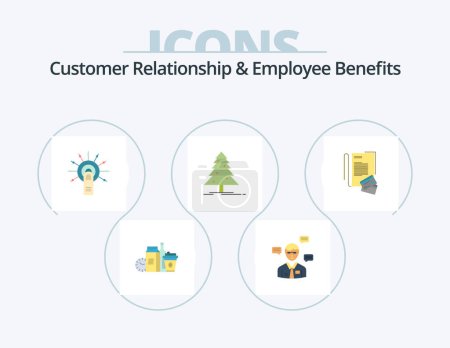 Téléchargez les illustrations : Customer Relationship And Employee Benefits Flat Icon Pack 5 Icon Design. christmas. tree. chat. touch here. ok - en licence libre de droit