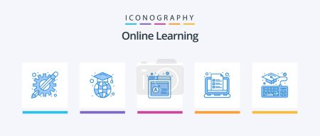 Illustration for Online Learning Blue 5 Icon Pack Including education. note. grade. learning. course. Creative Icons Design - Royalty Free Image