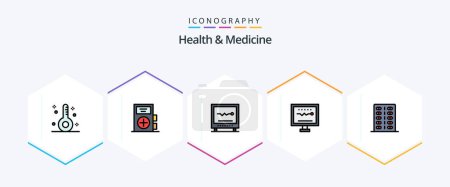 Illustration for Health and Medicine 25 FilledLine icon pack including . . heartbeat. health. fitness - Royalty Free Image