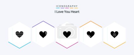 Illustration for Heart 25 Glyph icon pack including . favorite. add - Royalty Free Image
