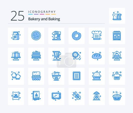 Téléchargez les illustrations : Baking 25 Blue Color icon pack including chef. sweets. appliances. food. mixer - en licence libre de droit