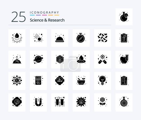 Ilustración de Science 25 Solid Glyph icon pack including clipboard. diseases. space. bacteria. watch - Imagen libre de derechos