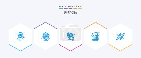 Illustration for Birthday 25 Blue icon pack including candy. birthday. birthday. beer. romance - Royalty Free Image