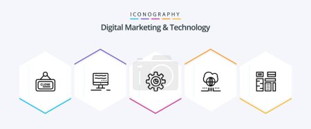 Illustration for Digital Marketing And Technology 25 Line icon pack including feature. advertising. marketing. cloud. marketing - Royalty Free Image